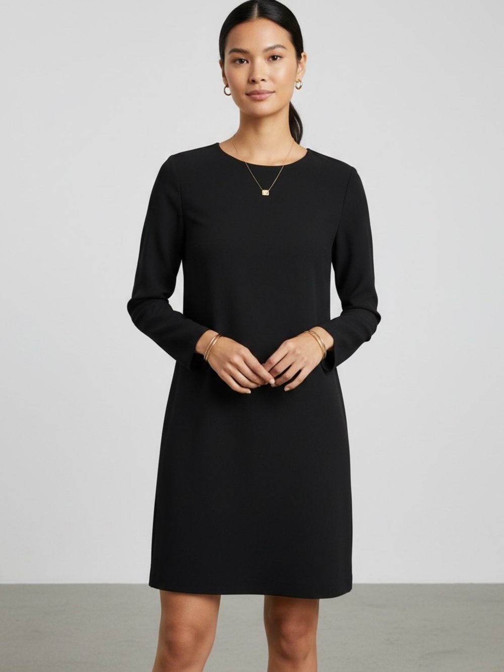 Theory Landain Mini Long Sleeve Shift Dress Sz 6 Black Slit Back Keyhole LBD